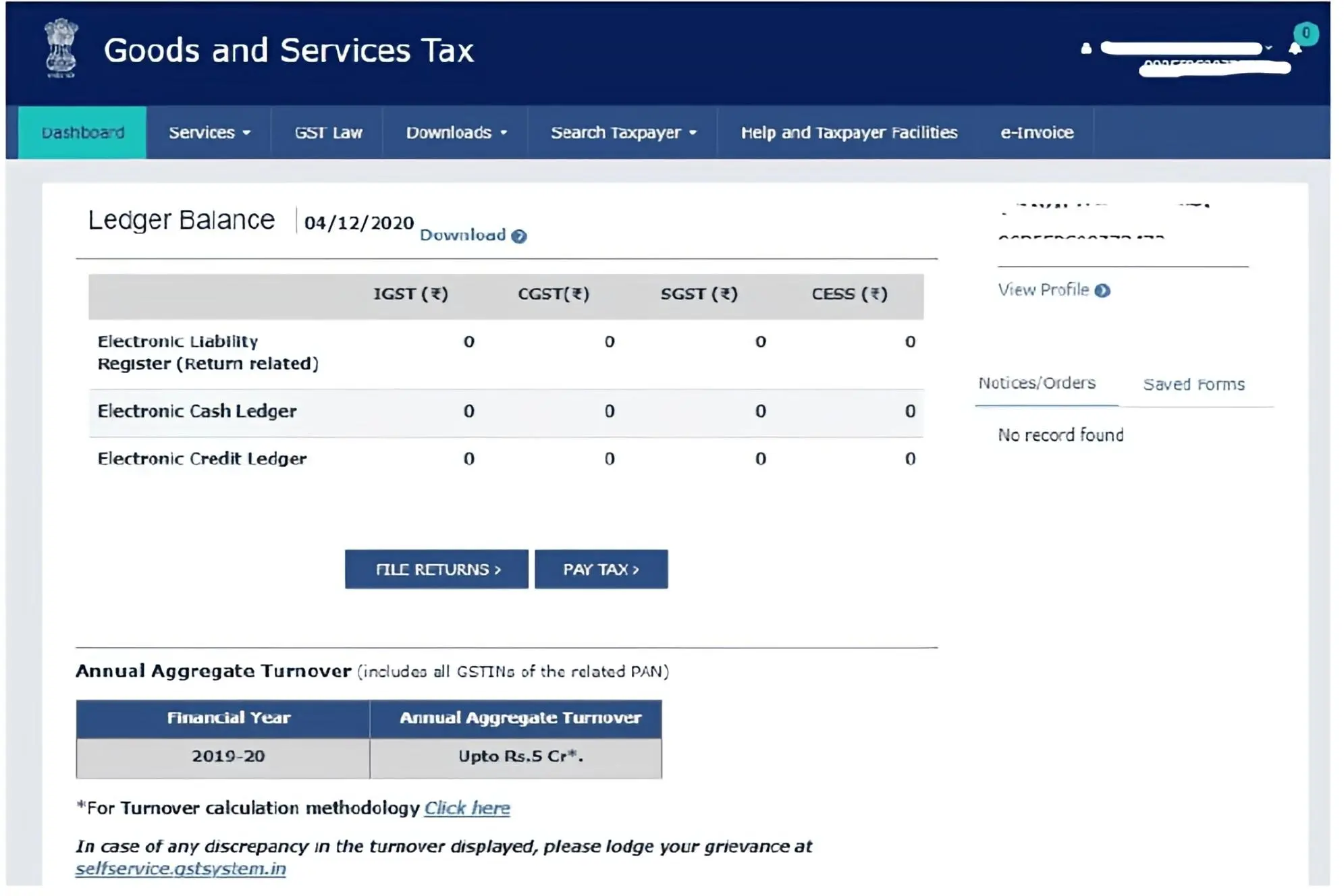 GST Dashboard After Login – Step 3