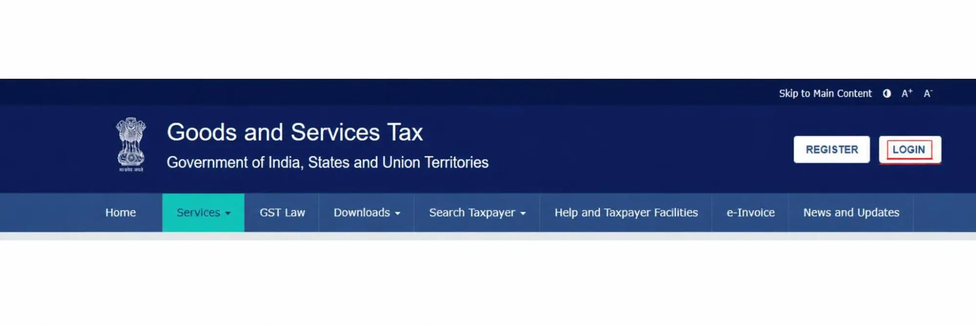 GST Portal Login Button – Step 1